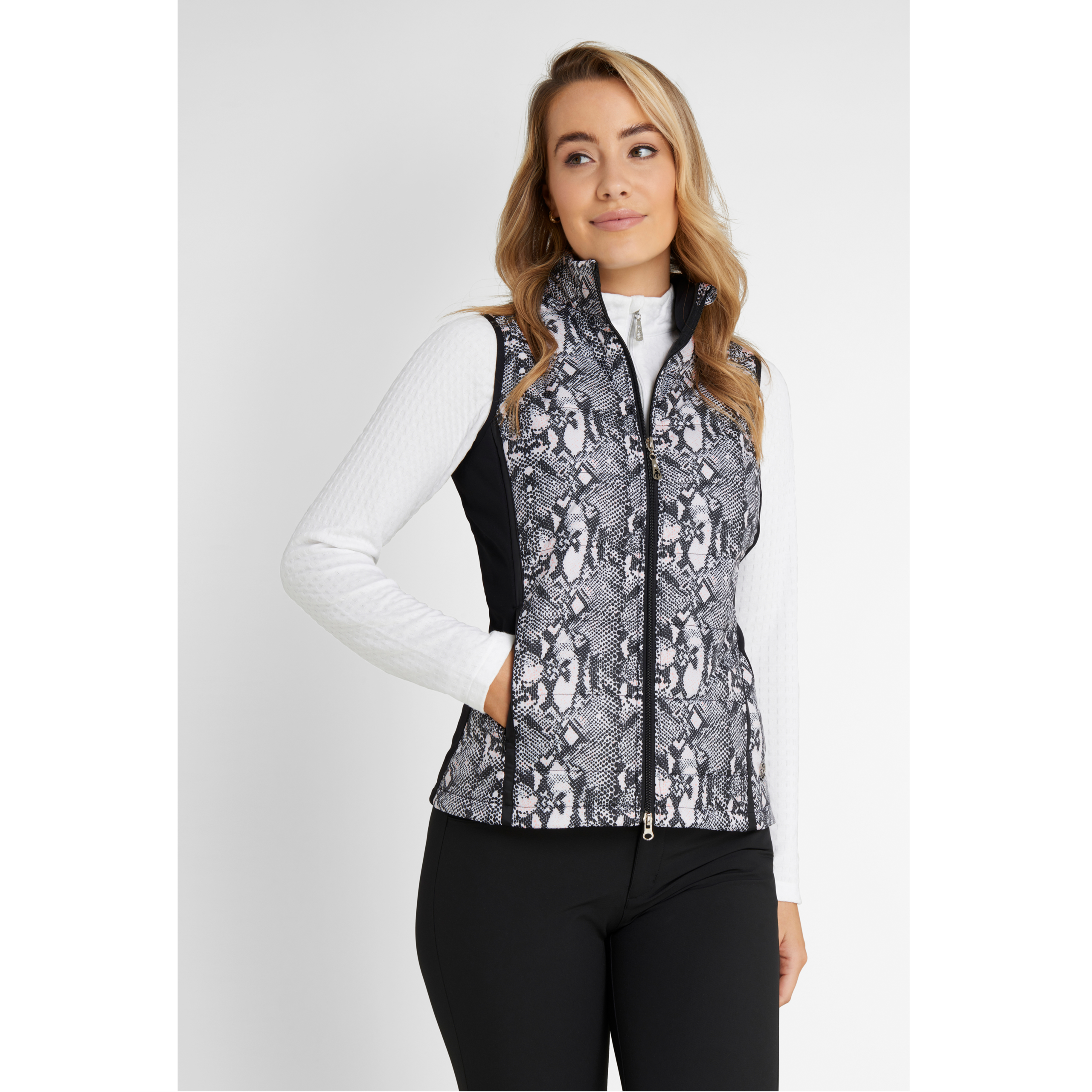 Green Lamb Giselle Print Quilted Gilet Snakeskin/Black